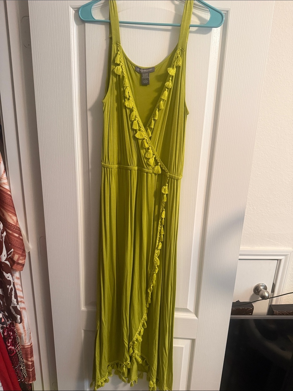 Kate & Mallory Chartreuse Tassel-Trim Sleeveless Maxi Dress